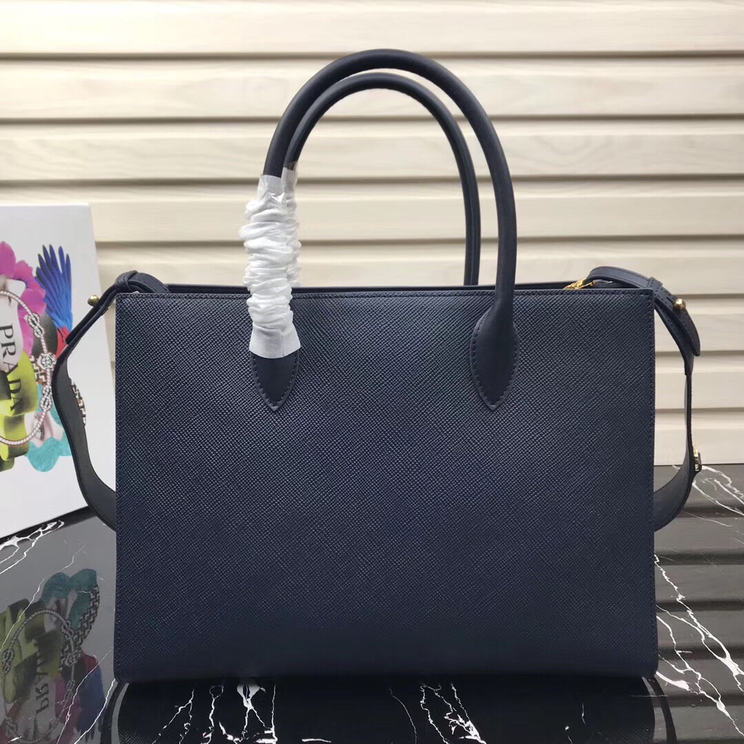 Large saffiano leather handbag dark blue 1BA153 34 × 24 × 13cm