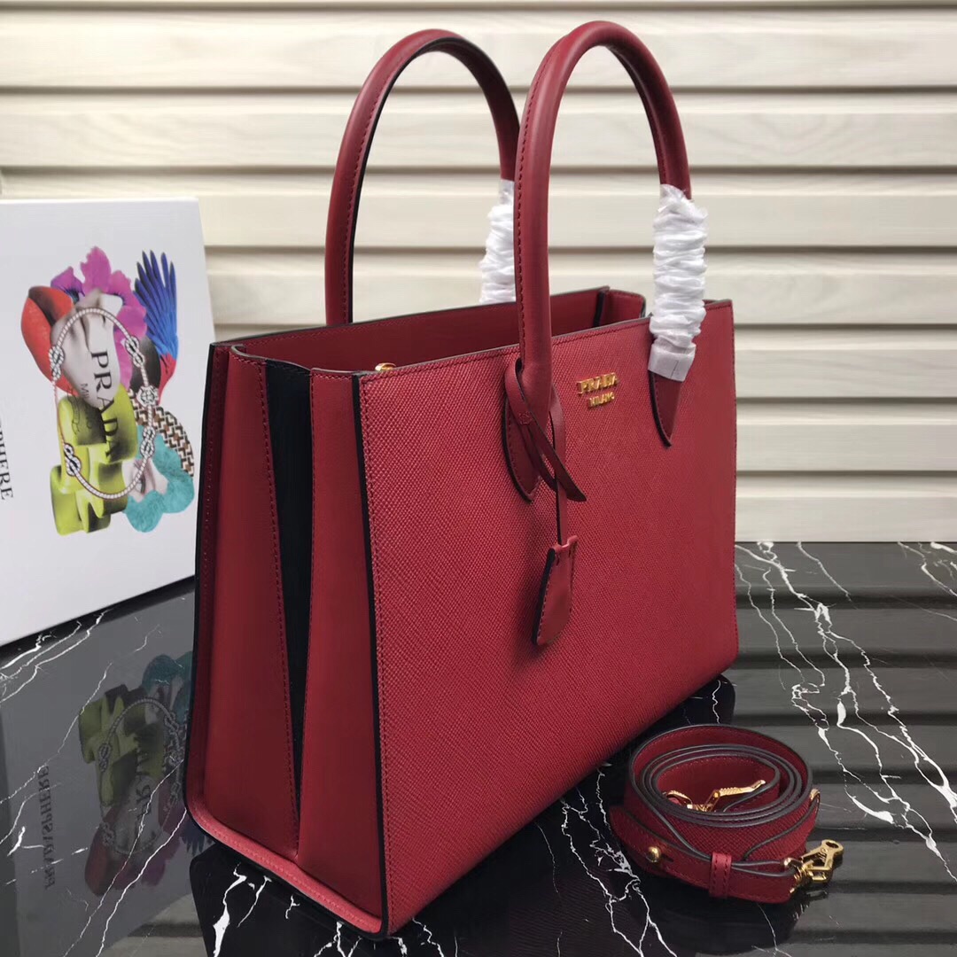 Large saffiano leather handbag red 1BA153 34 × 24 × 13cm