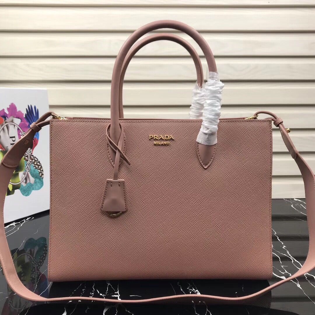 Large saffiano leather handbag pink 1BA153 34 × 24 × 13cm