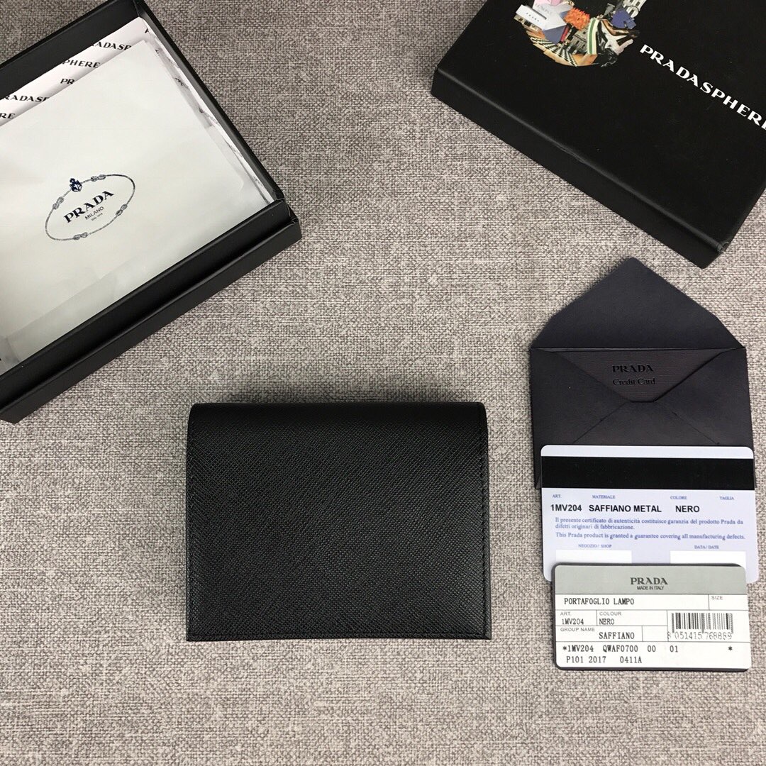 Pra*a small saffiano leather wallet black 1mv204 11.2 x 8.5 cm
