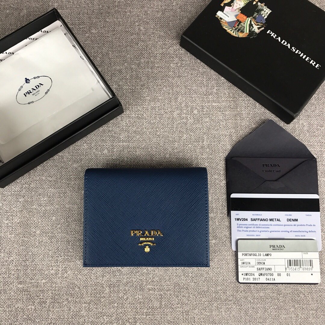 Pra*a small saffiano leather wallet royal blue 1mv204 11.2 x 8.5 cm