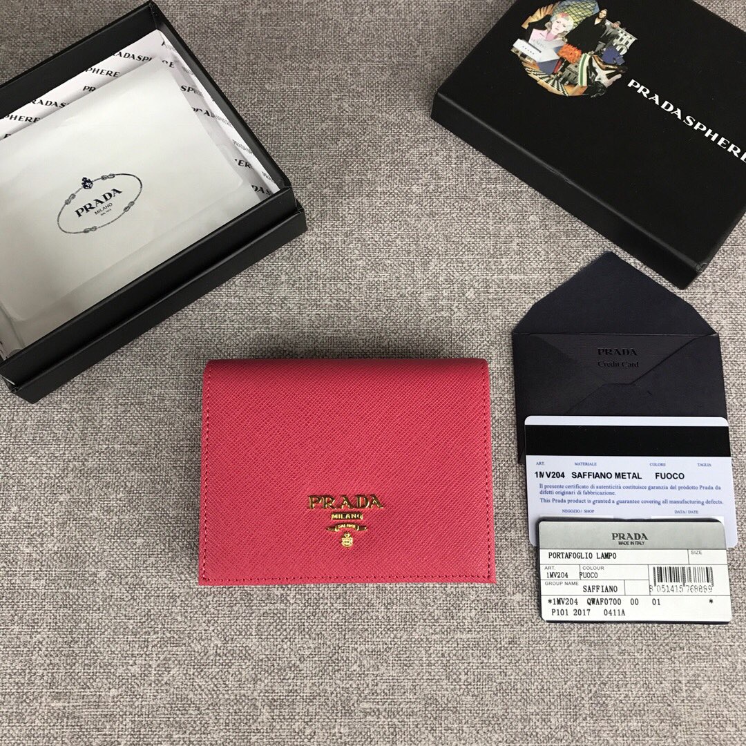 Pra*a small saffiano leather wallet rose red 1mv204 11.2 x 8.5 cm