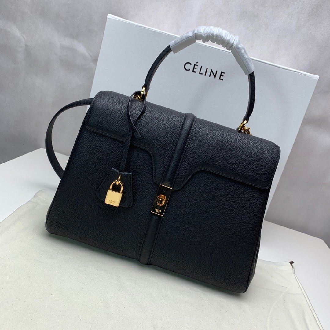 MEDIUM 16 BAG IN GRAINED CALFSKIN BLACK 32x23.5x13 cm