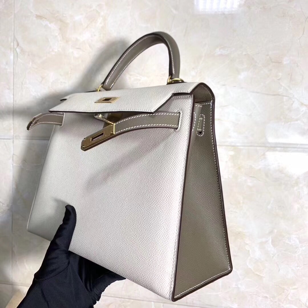 H**me5 kelly epsom leather milkshake white 28cm