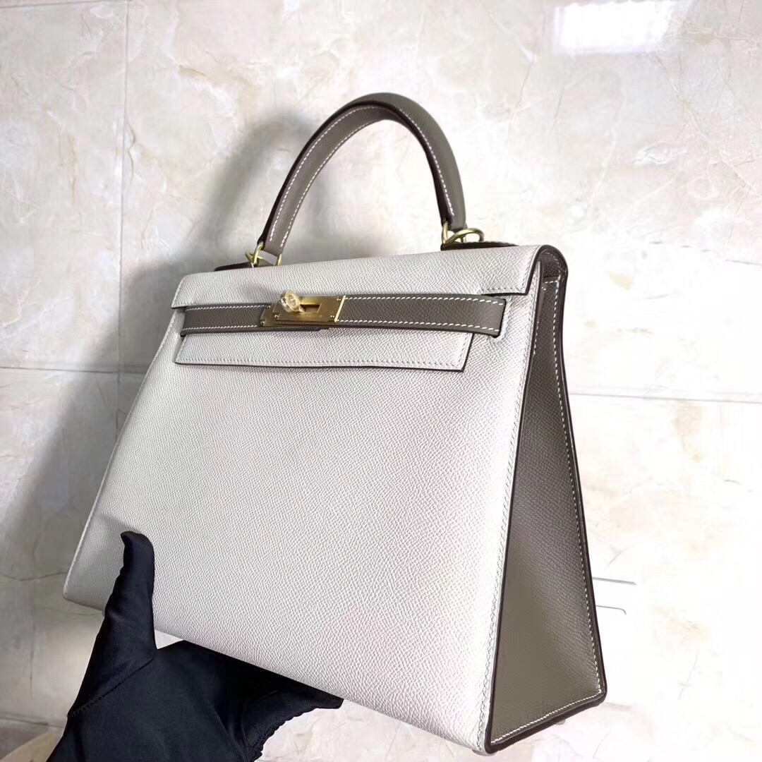 H**me5 kelly epsom leather milkshake white 28cm