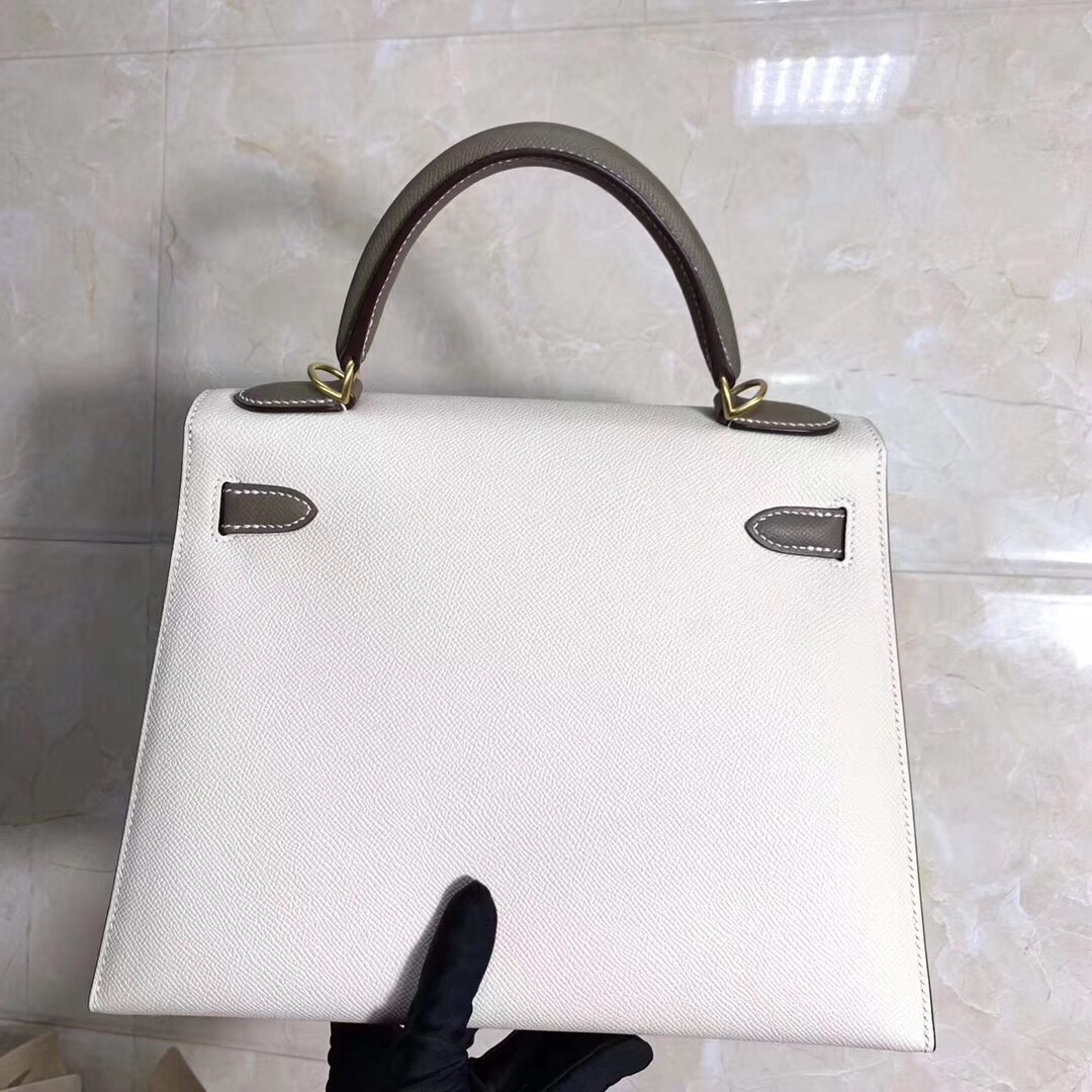 H**me5 kelly epsom leather milkshake white 28cm