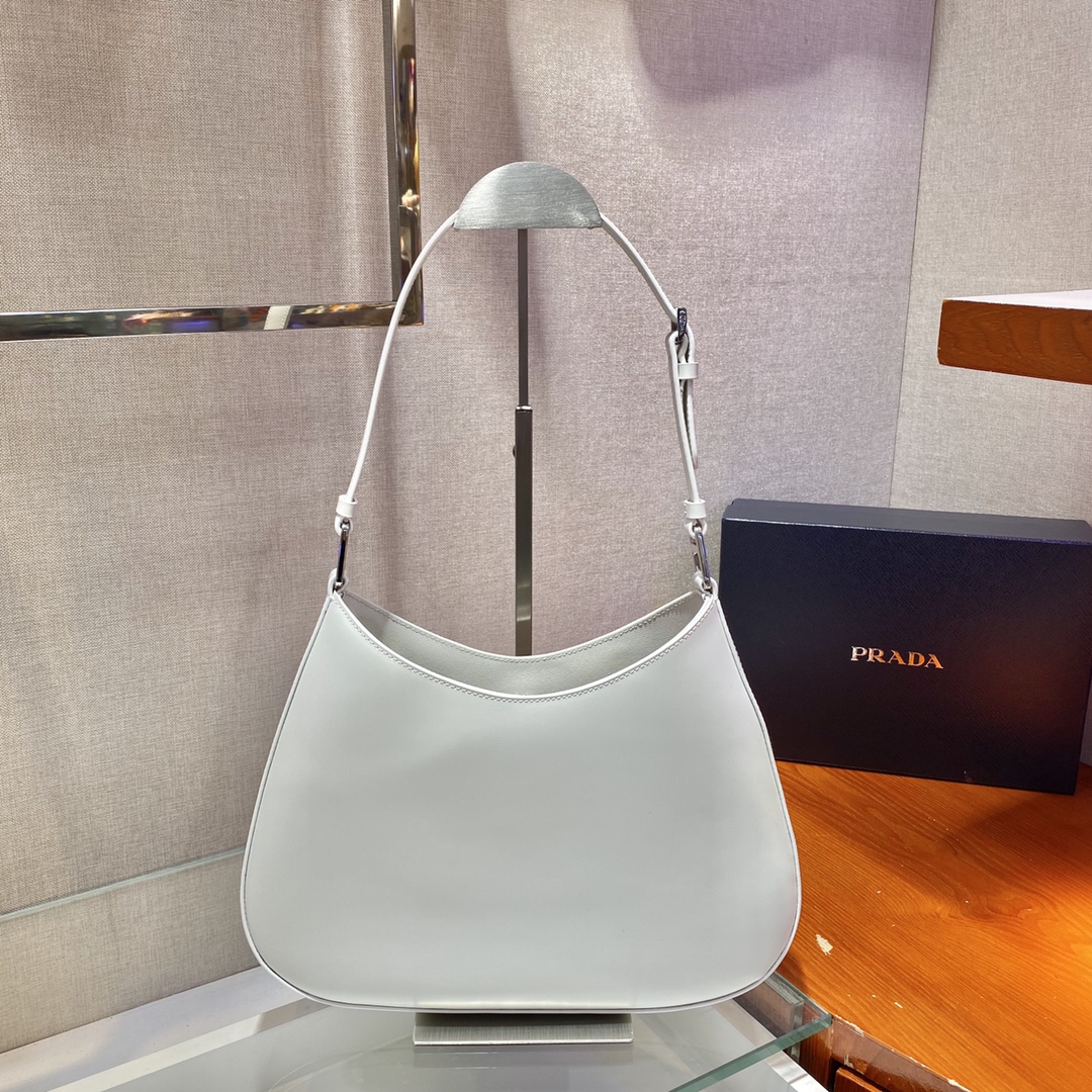 Pra*a cleo brushed leather shoulder bag in white 1bc156 30cm