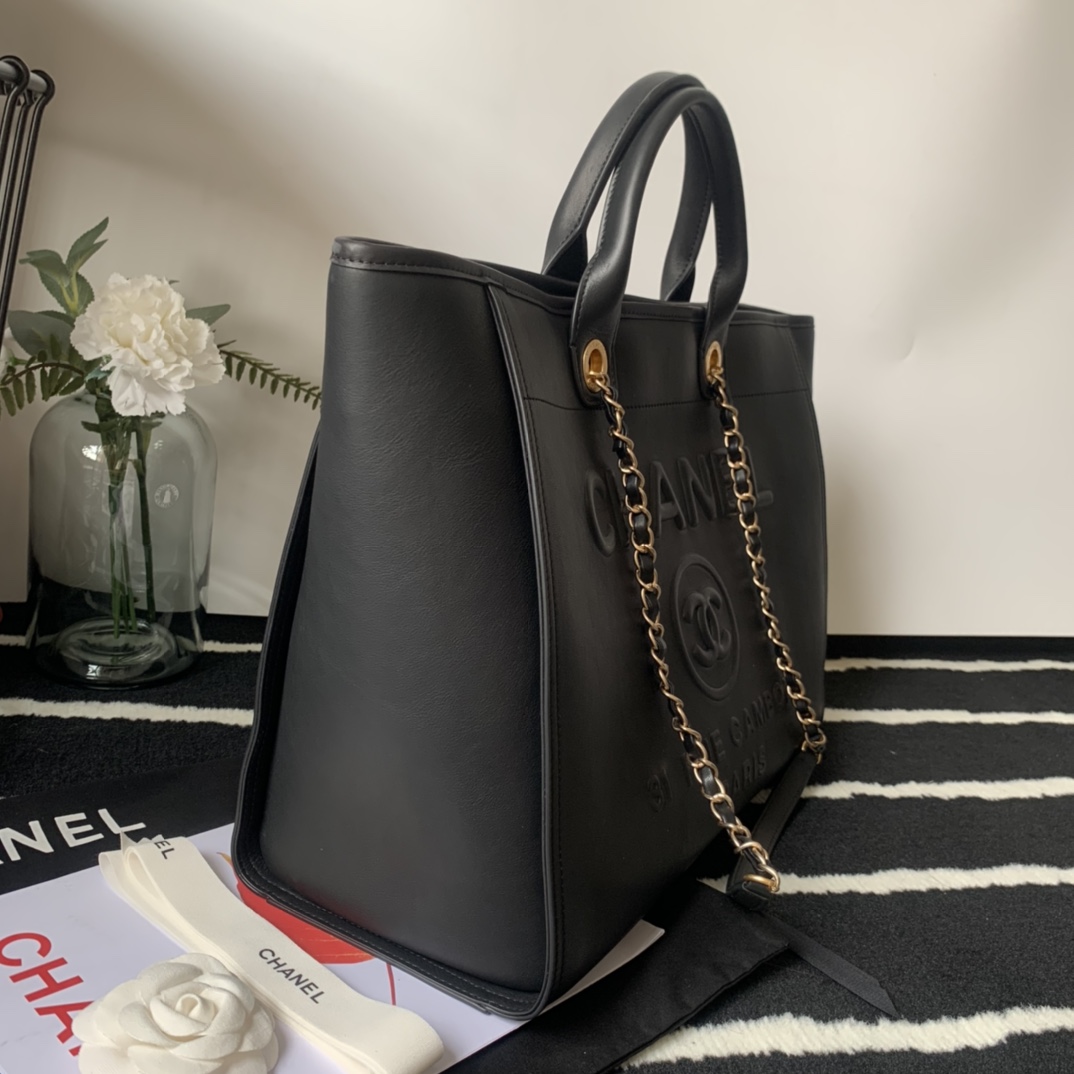 Ch**el large shopping bag black a66941  30 x 50 x 22 cm