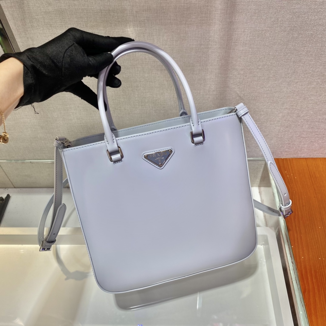 Pra*a brushed leather tote bag cornflower blue 1ba330 24 x 22 x 6 cm