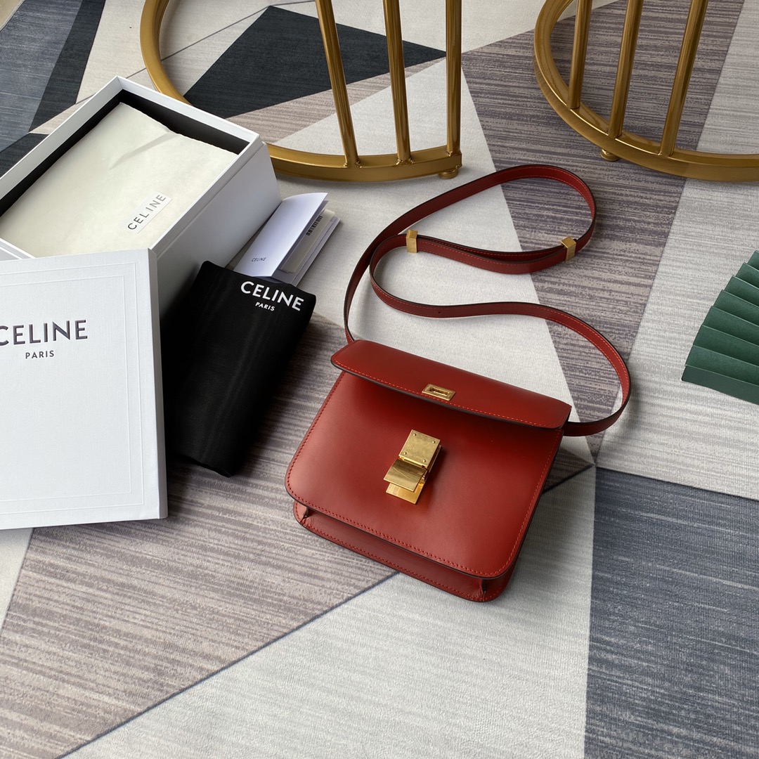 Ce1i*e small classic bag in box calfskin red 189183dls 18 x 15 x 6 cm