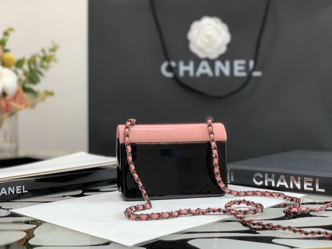 Ch**el plexi mini evening bag as2534 pink 8 × 12 × 5 cm