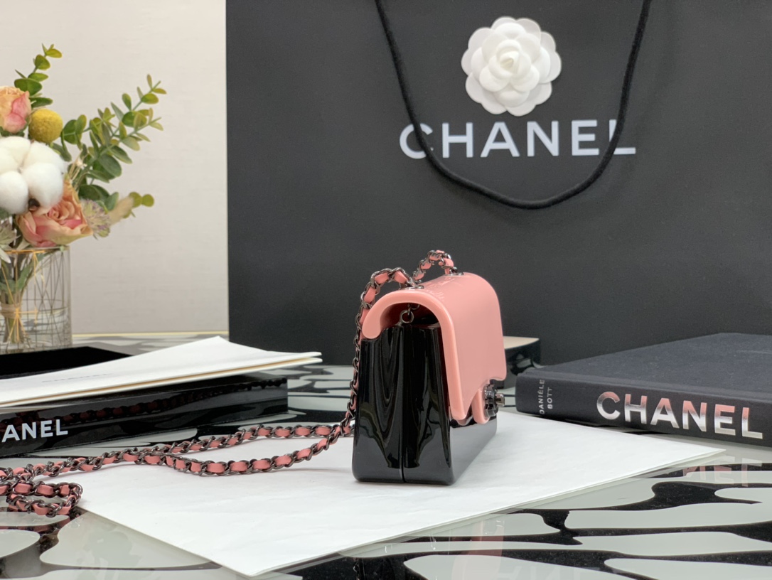 Ch**el plexi mini evening bag as2534 pink 8 × 12 × 5 cm