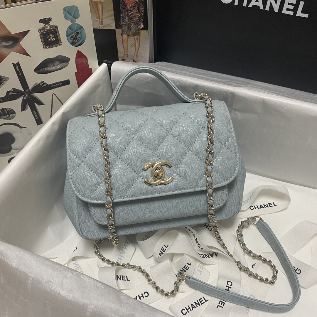Ch**el mini flap bag with top handle blue a93749 19x7x14cm