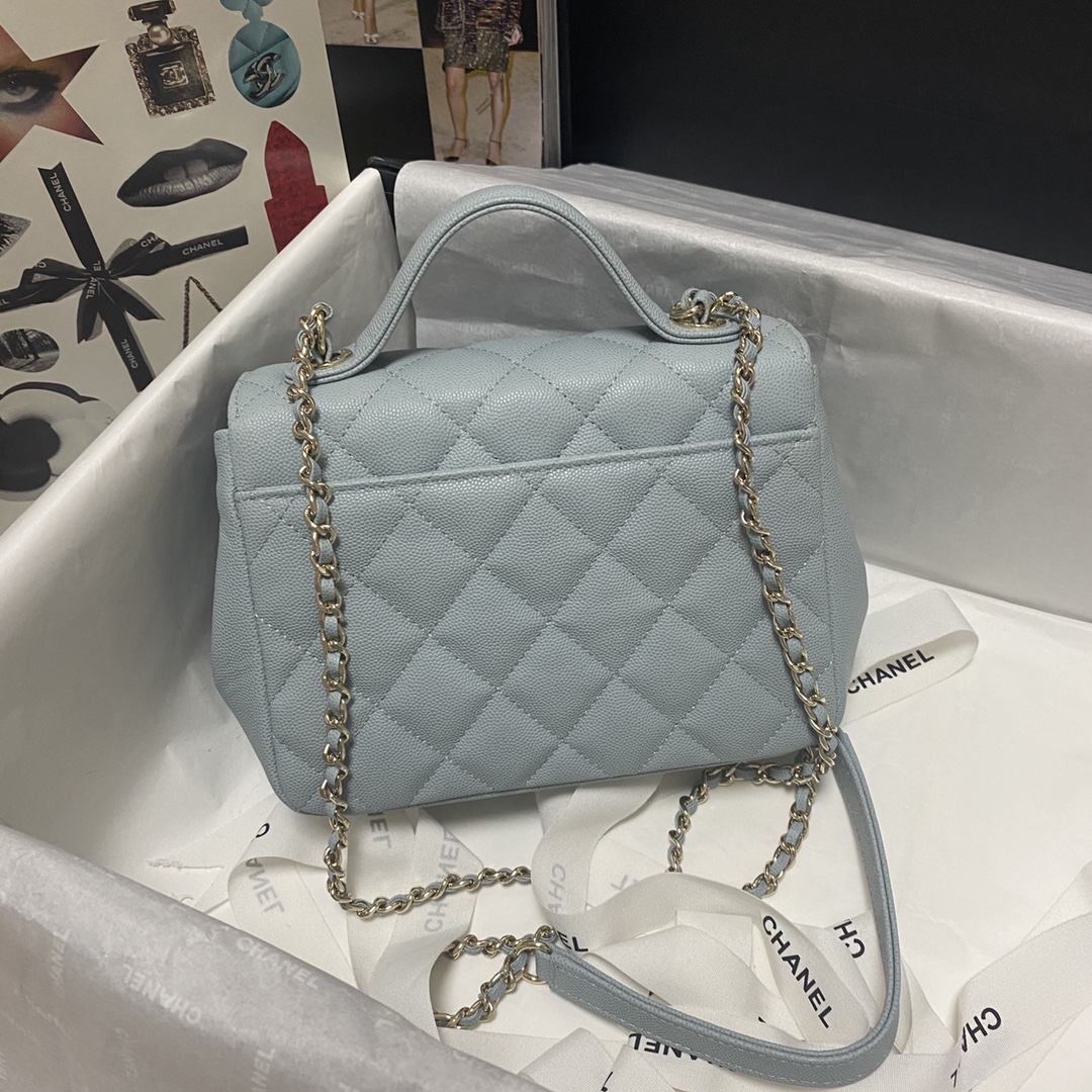 Ch**el mini flap bag with top handle blue a93749 19x7x14cm
