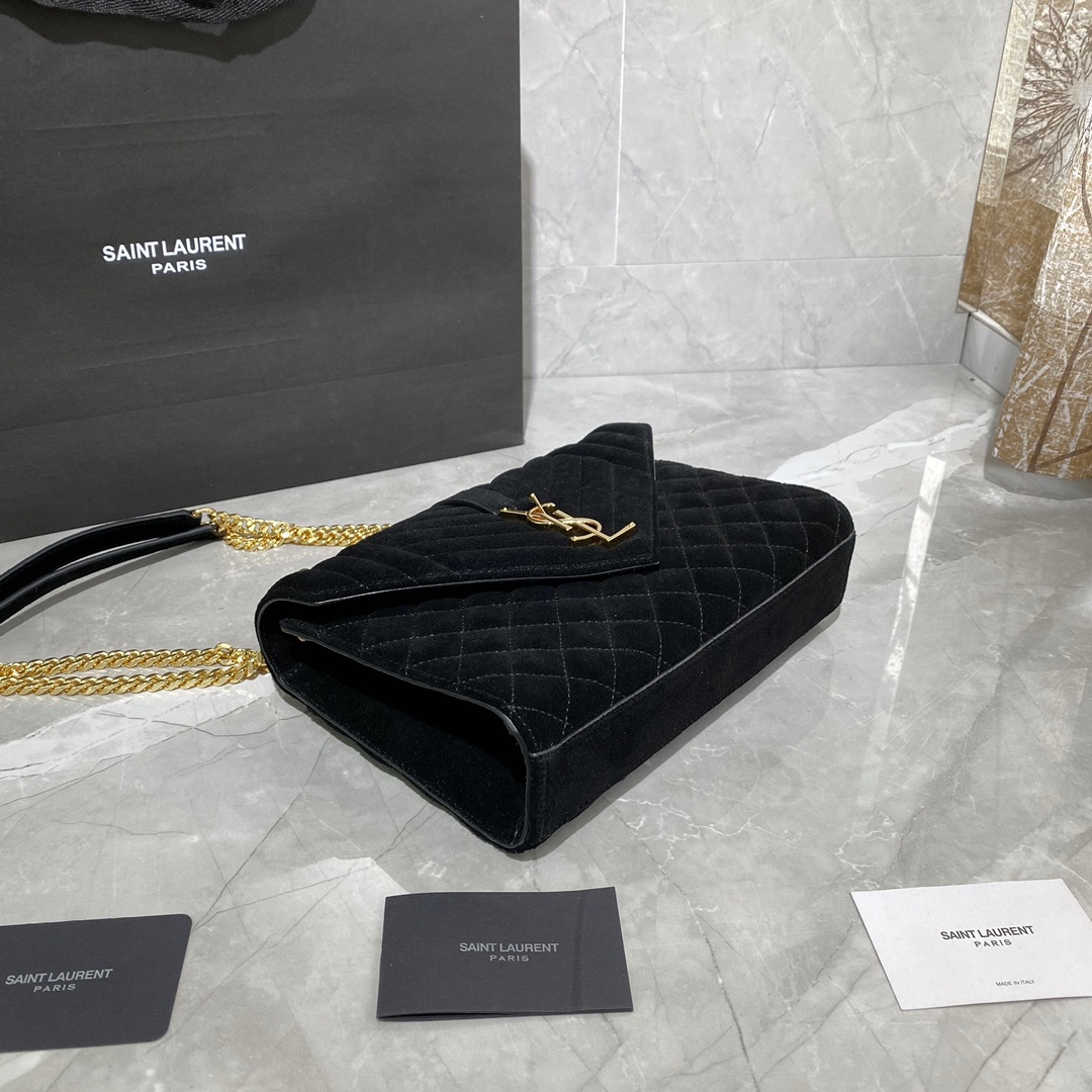 Y51 envelope medium bag in mix matelassÉ velvet black 487206  24 × 17.5 × 6 cm