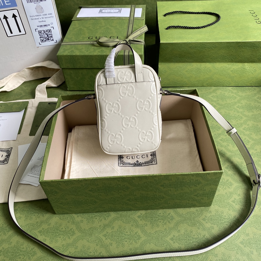 Gvc*1 gg embossed mini bag white leather 658553 11.5 × 17 × 4 cm
