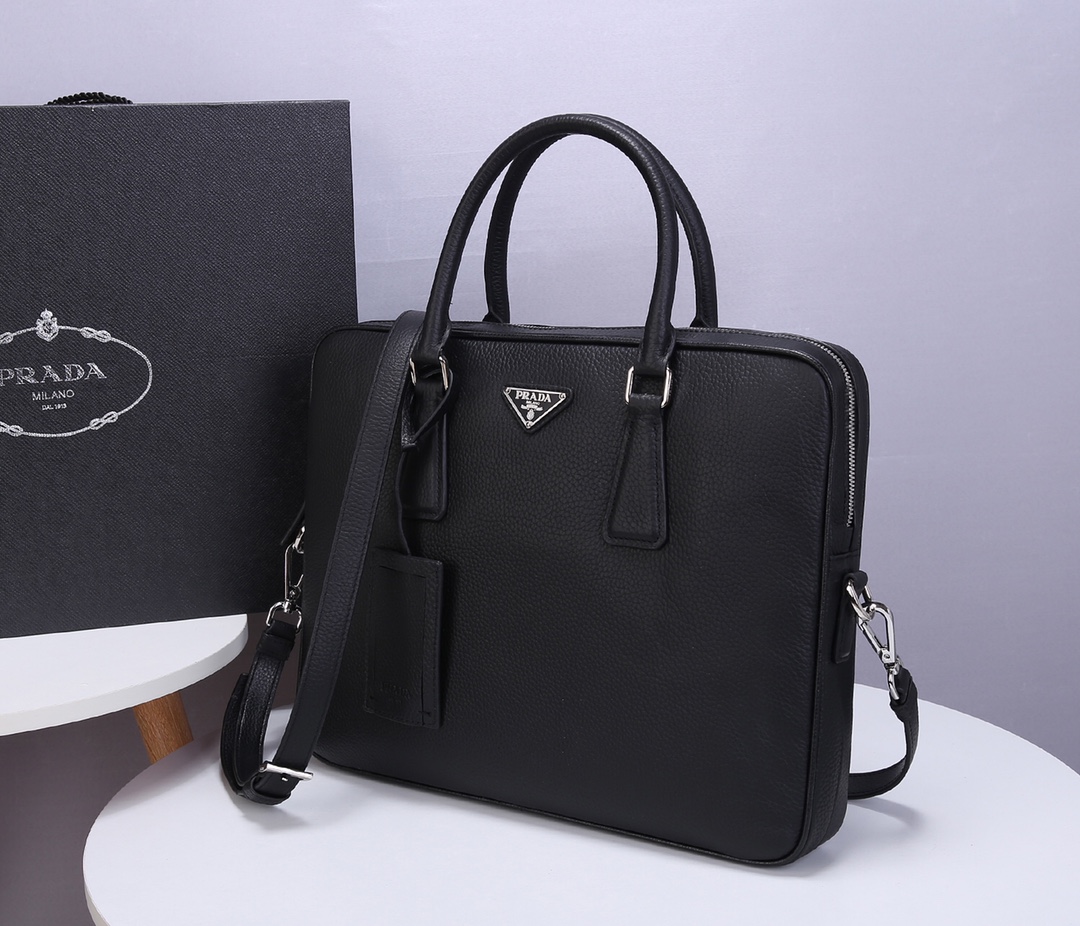 Pra*a saffiano leather work bag black 2ve011 36 x 28 x 46.5 cm