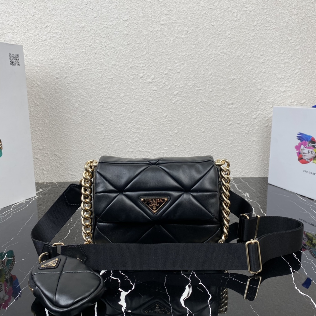 Pra*a system nappa leather patchwork bag black 1bd292 21 x 16 x 7 cm