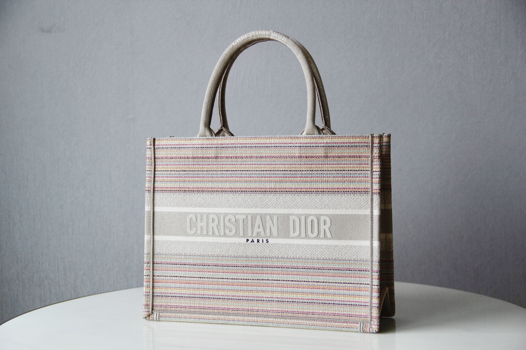 D10r small D10r book tote multicolor stripes embroidery m1296 36.5 x 28 x 16 cm