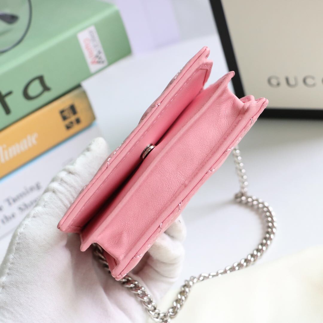 Gvc*1 gg marmont card case wallet pink pastel ‎625693 11 x 8.5 x 3 cm