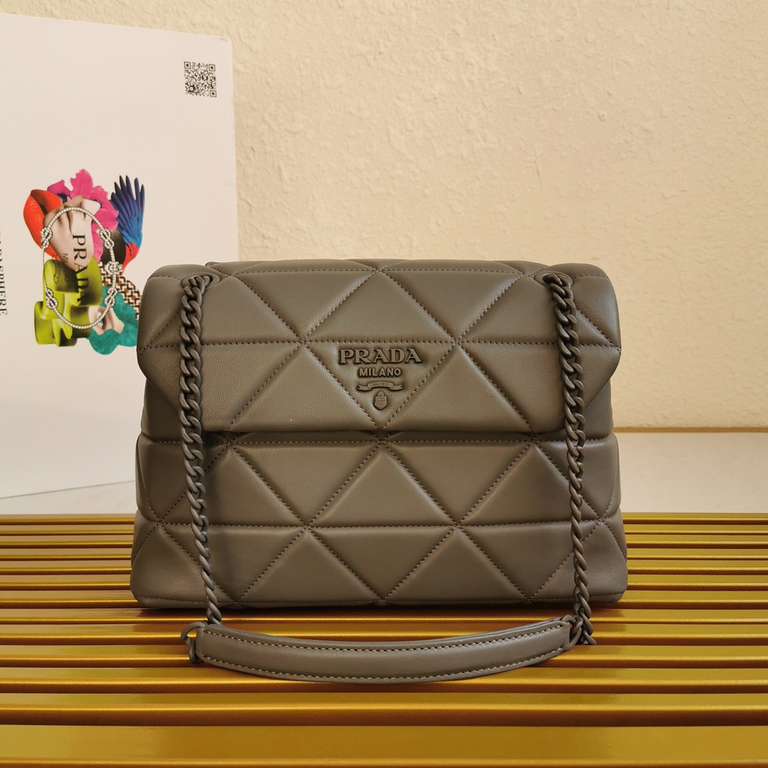 Pra*a large nappa leather Pra*a spectrum bag marble gray 1bd231 27 × 18.5 × 9 cm