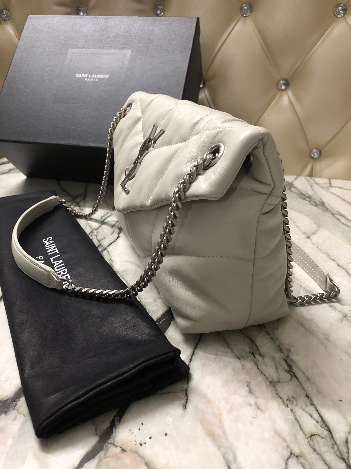 Y51 puffer small bag in quilted bouclÉ tweed white 5774762 29 x 17 x 11 cm