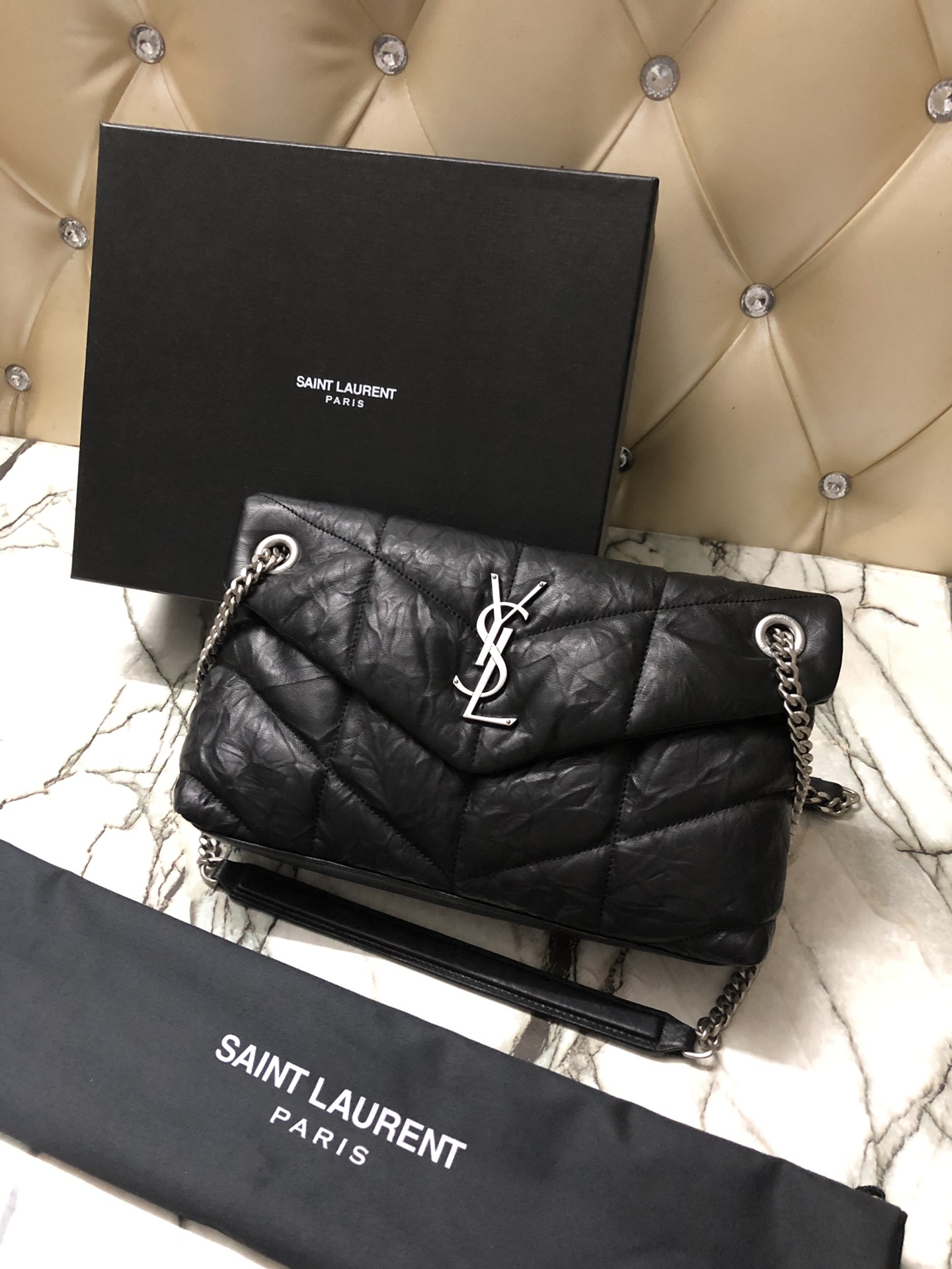 Y51 puffer small bag in quilted lambskin black adn silver chain 5774761 29 x 17 x 11 cm