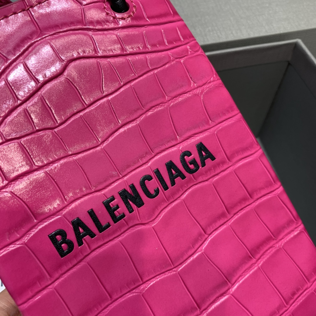 Ba1en*iaga shopping phone holder croc-effect leather bag in fuchsia 12 x 4.5 x 18 cm