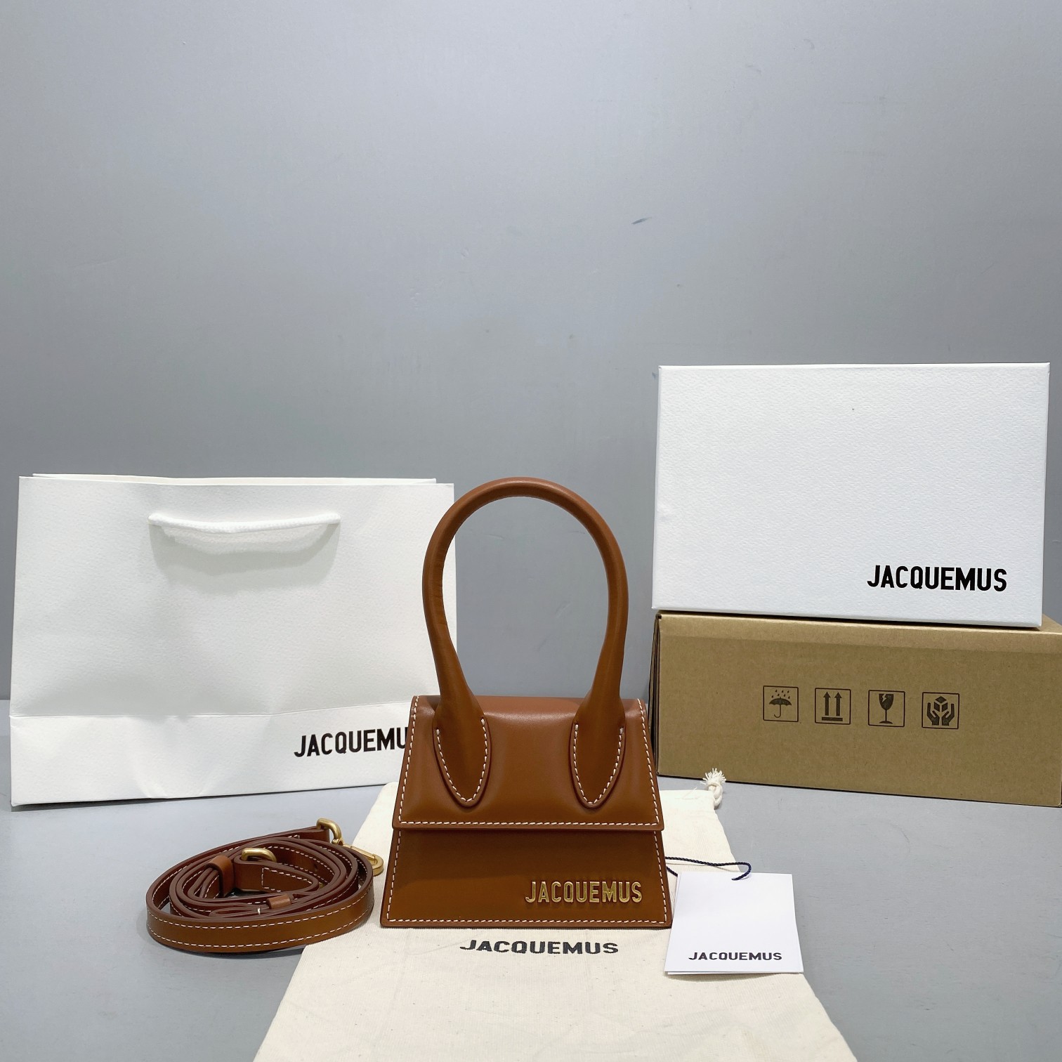Ja*qvemvs le chiquito mini leather bag dark brown 213ba01 12 x 8 x 5 cm