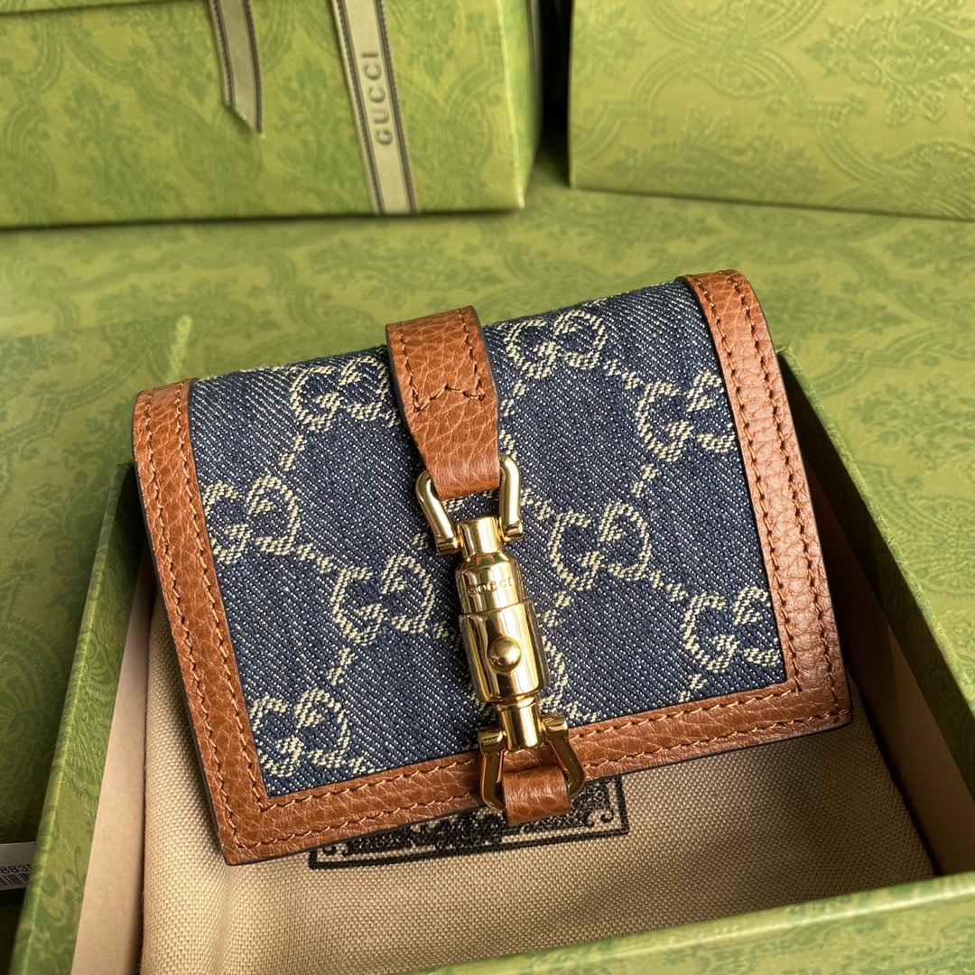 Gvc*1 jackie 1961 card case wallet blue and ivory ‎645536 11 × 8.5 x 3 cm