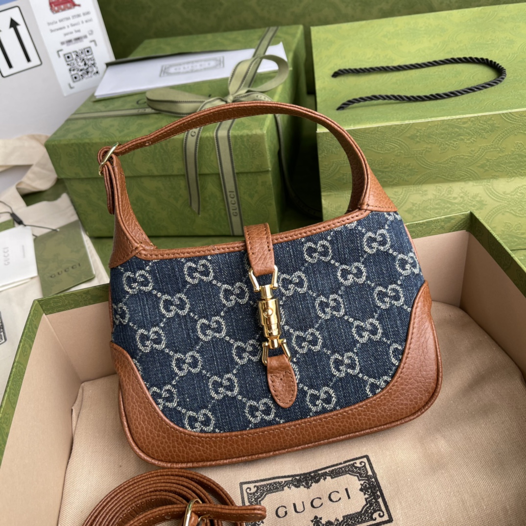 Gvc*1 jackie 1961 mini shoulder bag blue and ivory 637092 19 x 13 x 3 cm