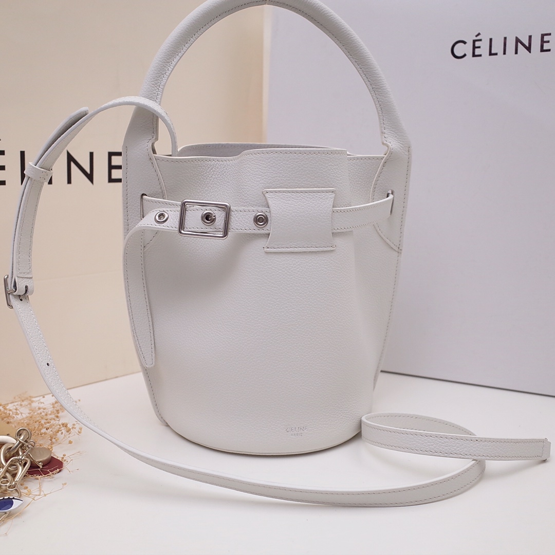 Ce1i*e big bag nano bucket in smooth calfskin white 187243a4t 21 x 15 x 15 cm