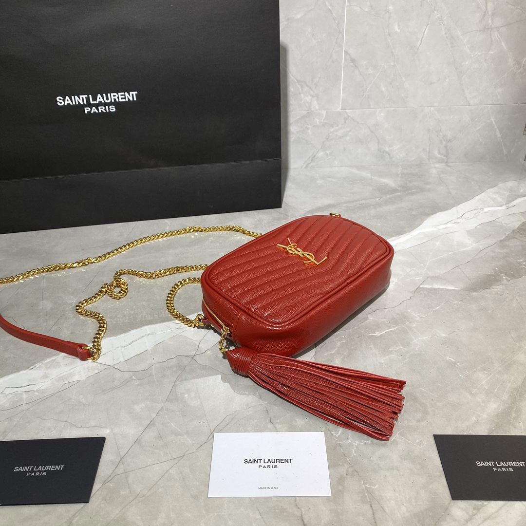 Y51 lou mini bag in quilted grain de poudre embossed leather rougr opyum 6125791 18 × 10 × 5 cm