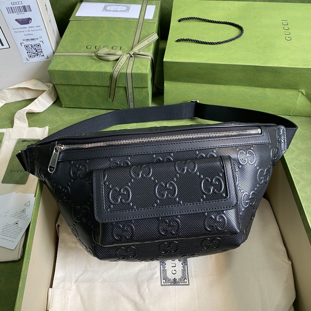 Gvc*1 gg embossed belt bag leather black 645093 28 × 18 × 8 cm