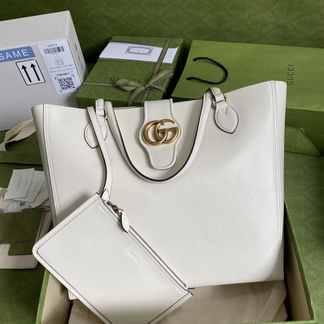 Gvc*1 medium tote with double g white leather 649577 35 x 32 x 11 cm