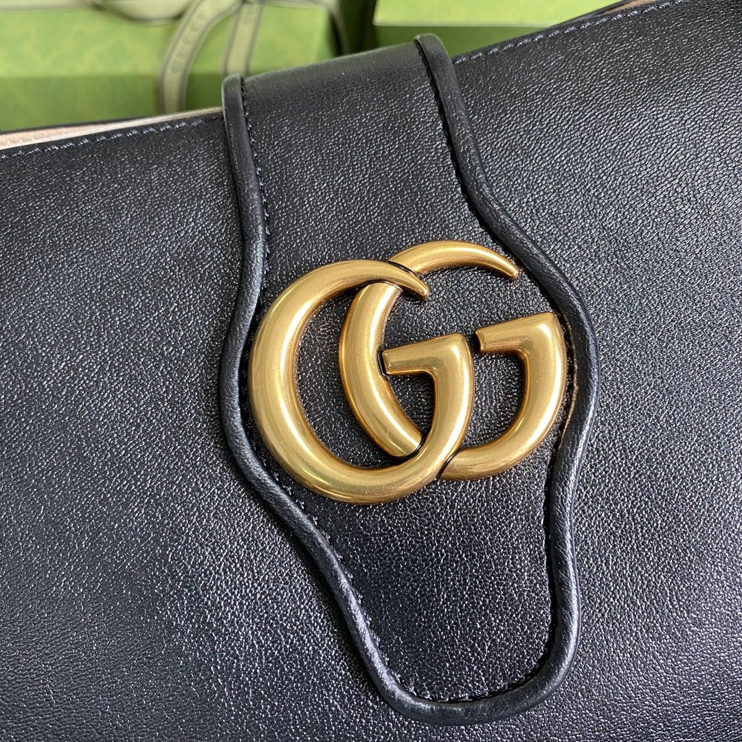 Gvc*1 medium tote with double g black leather 649577 35 x 32 x 11 cm