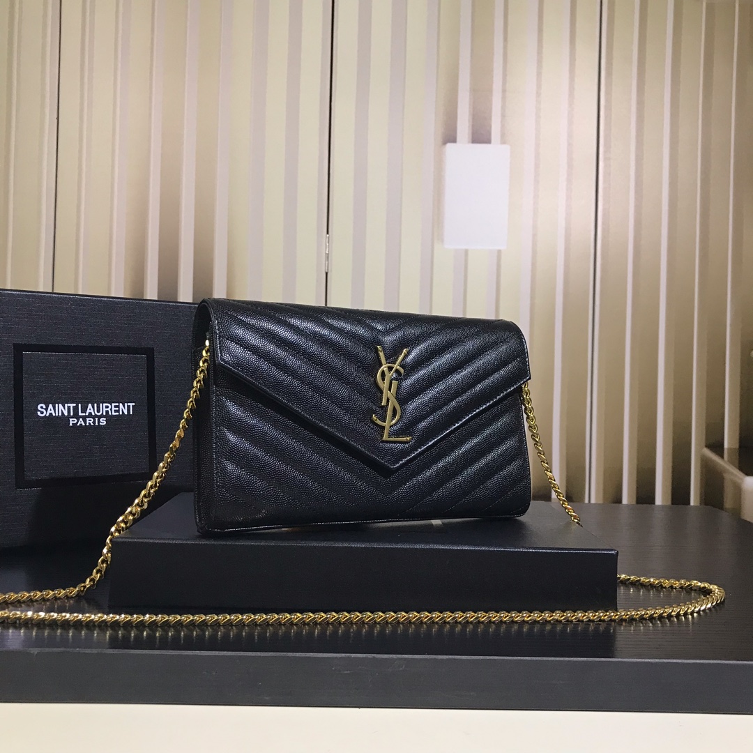 Y51 monogram chain wallet in grain de poudre embossed leather black 377828 22.5 x 14 x 4 cm