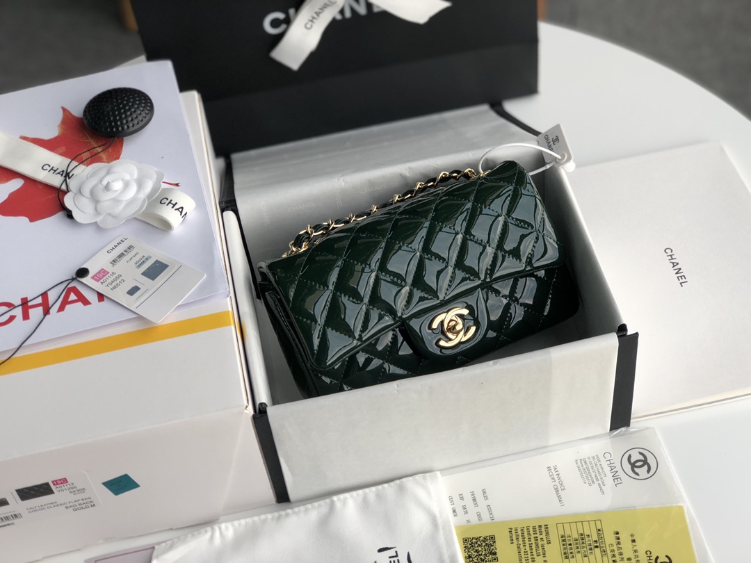 ch**el cf mini patent calfskin & G01den metal forest bag 20cm