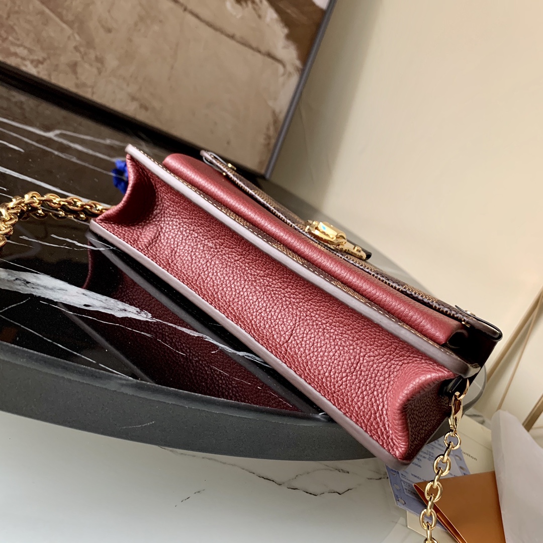 l0vis Vvtt0n vavin chain wallet damier ebene canvas bordeaux noir n60222 19 x 12.5 x 4 cm