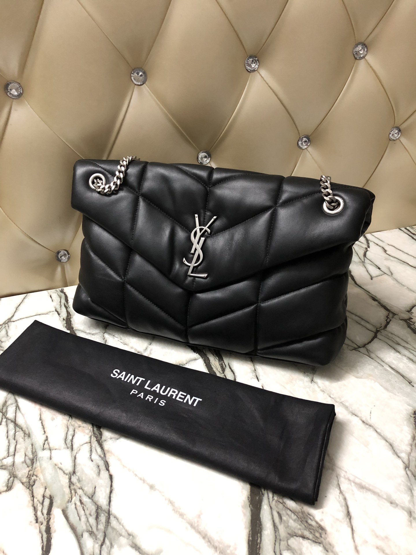 Y51 puffer medium bag in quilted lambskin black and silver chain 5774751 35 x 23 x 13.5 cm