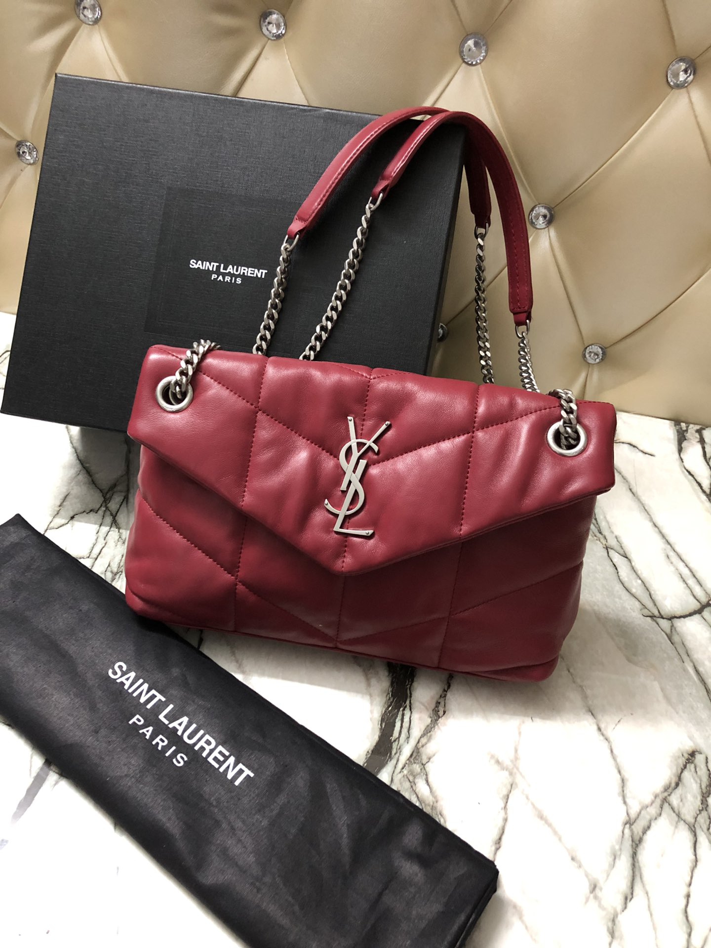 Y51 puffer small bag in quilted lambskin rouge eros silver chain 5774761 29 x 17 x 11 cm