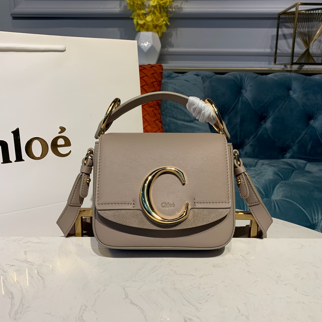 Ch10e mini c bag in shiny & suede calfskin motty grey chc19us193 16.5 x 5 x 14 cm