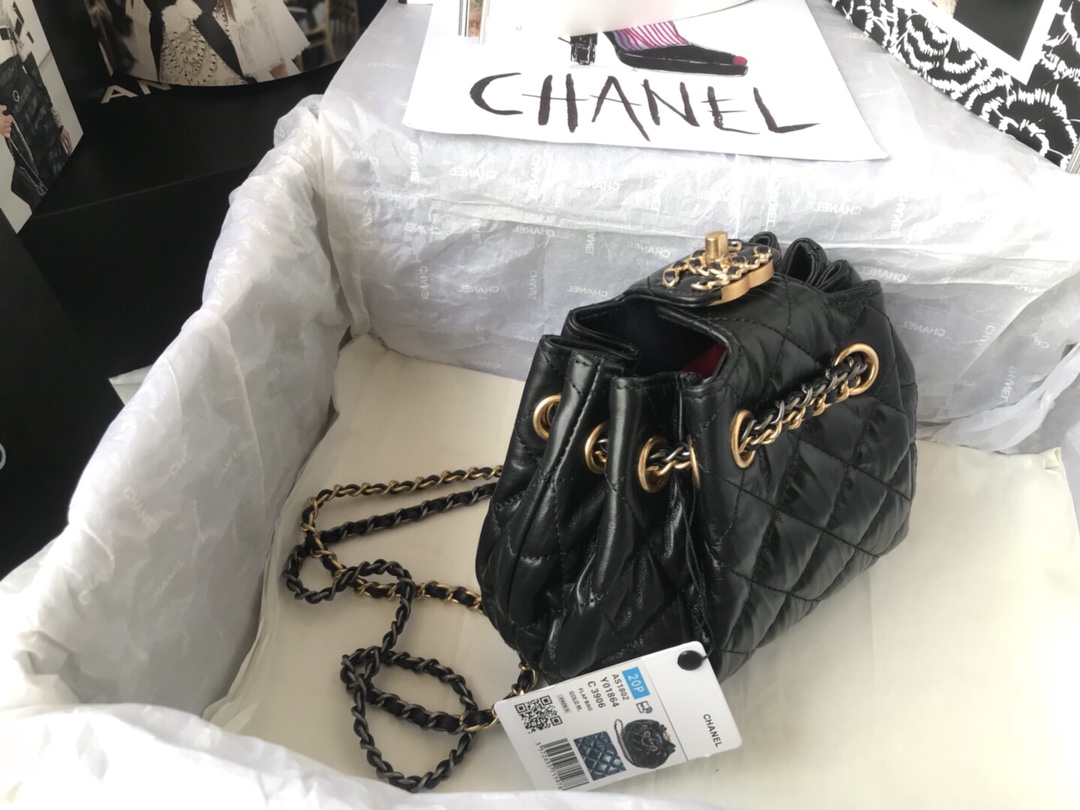Ch**el mini drawstring bag in black as1802 20 x 17 x 10 cm