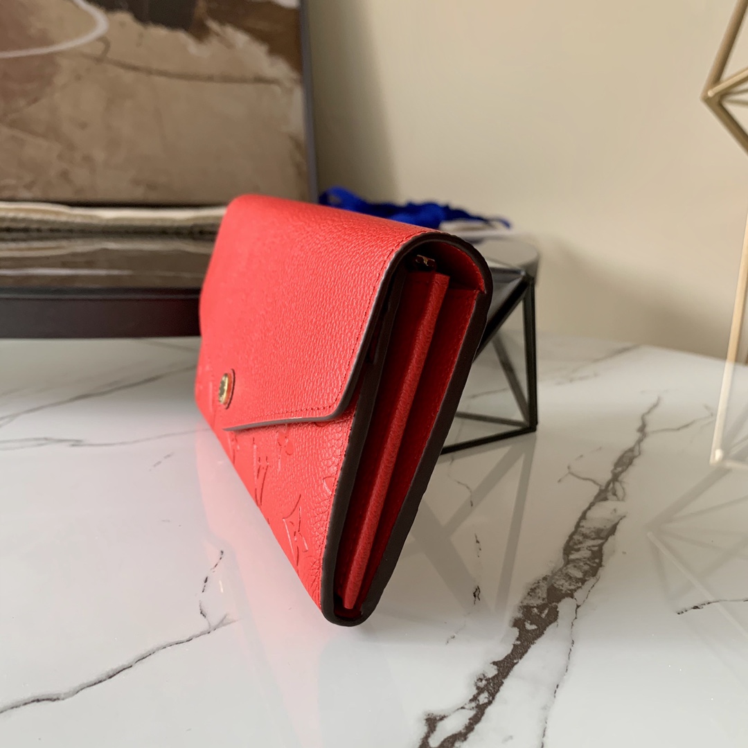 l0vis Vvtt0n sarah wallet monogram empreinte leather scarlet m68708 19 x 10 x 2 cm