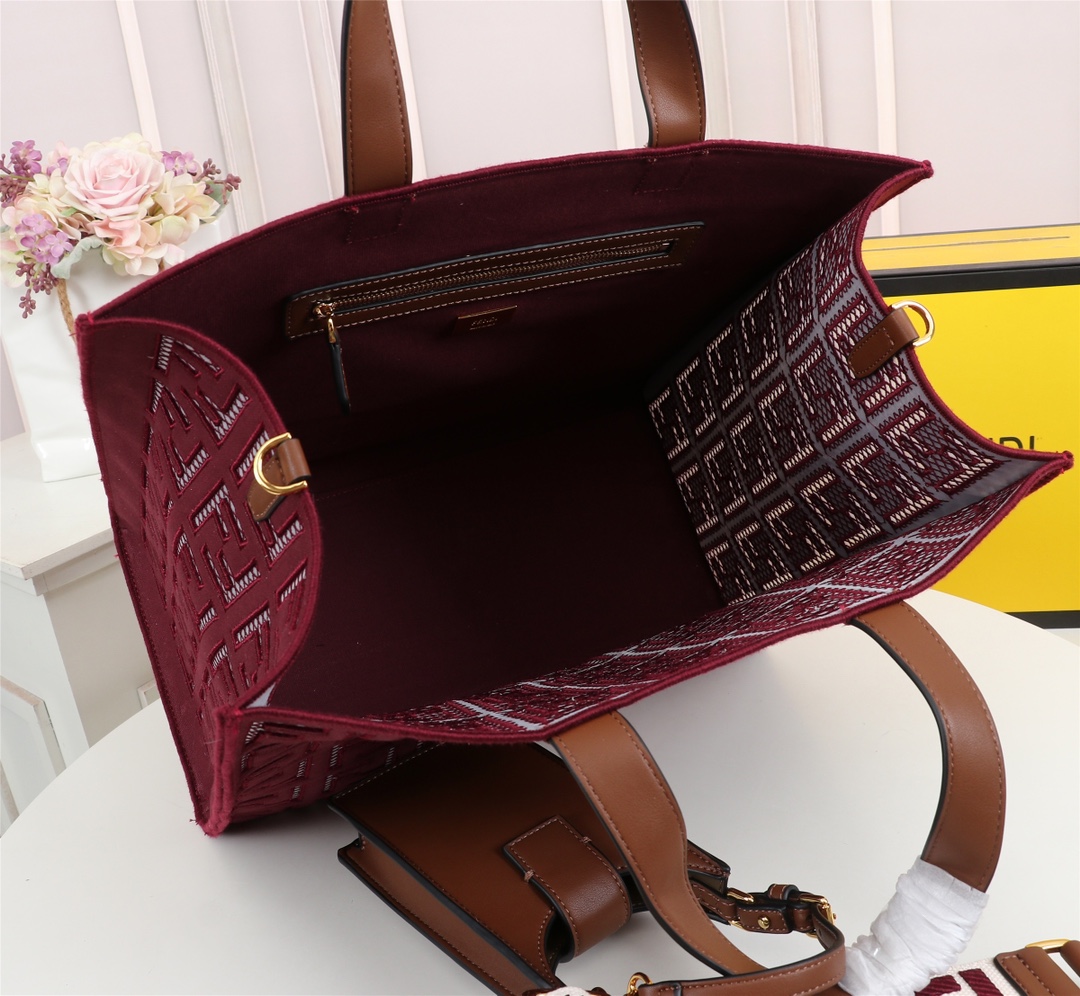 F**di spring summer 2021 tote bag monogram burgundy 38 x 34 x 20 cm