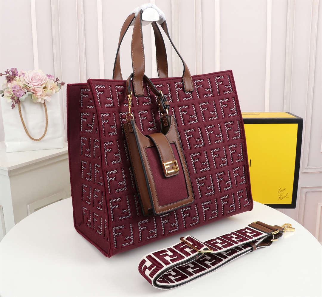F**di spring summer 2021 tote bag monogram burgundy 38 x 34 x 20 cm