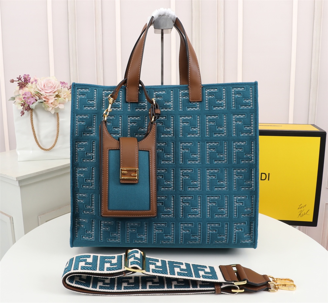 F**di spring summer 2021 tote bag monogram dark blue 38 x 34 x 20 cm