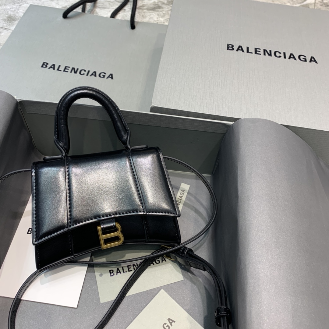 Ba1en*iaga women's hourglass mini top handle bag in black 11.5 x 14 x 4.5 cm