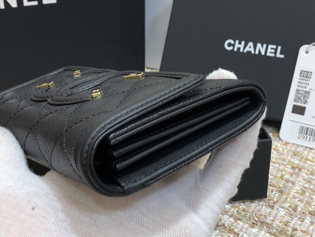 Ch**el wallet cc grain leather black 84447 15 cm