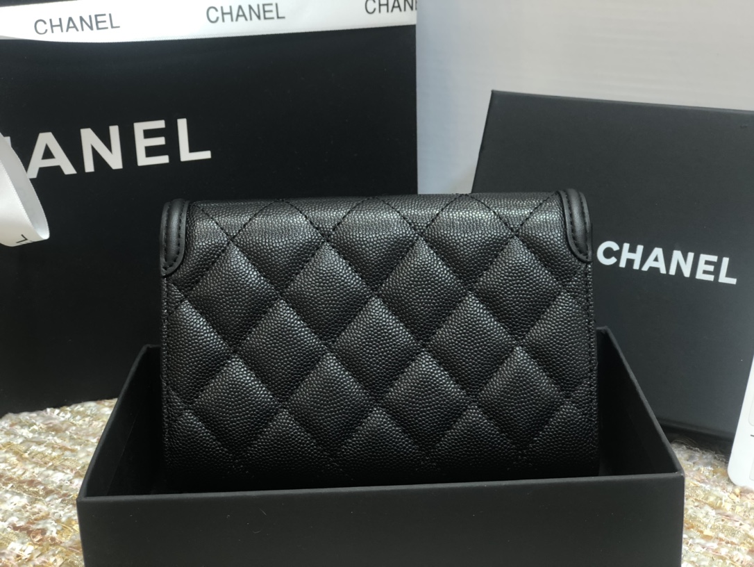 Ch**el wallet cc grain leather black 84447 15 cm
